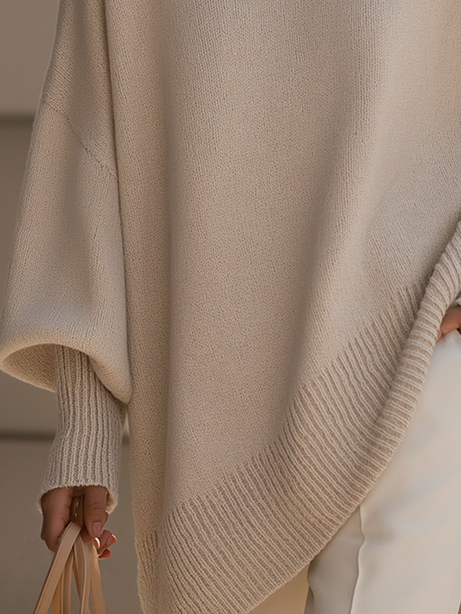 Women's Asymmetrical Batwing Knit Pullover Sweater