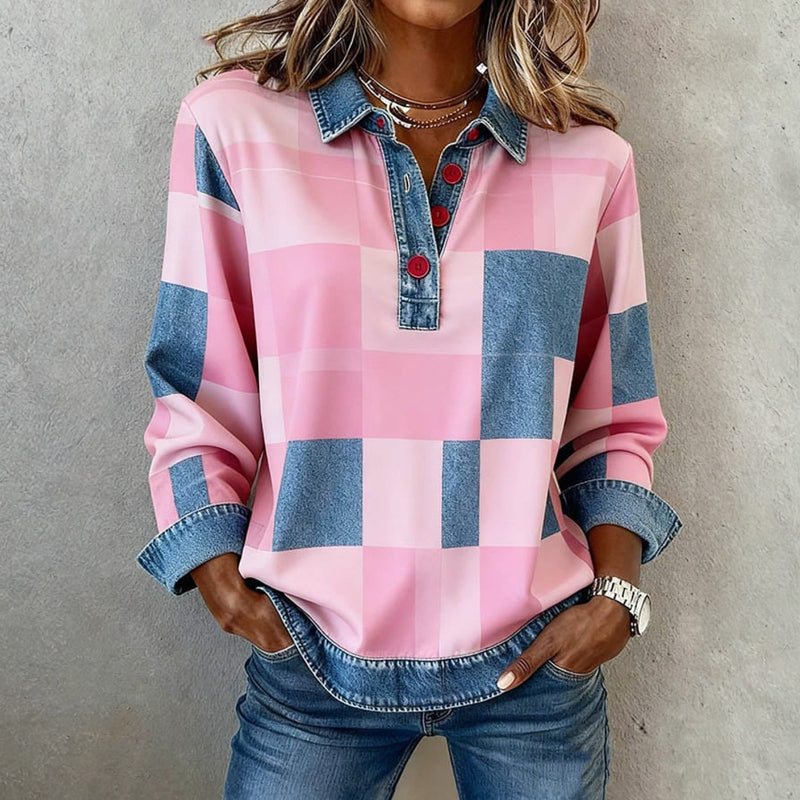 Sudadera informal vintage de cuadros para mujer