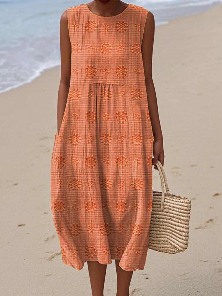 Women’s Embroidered Sleeveless Summer Midi Dress