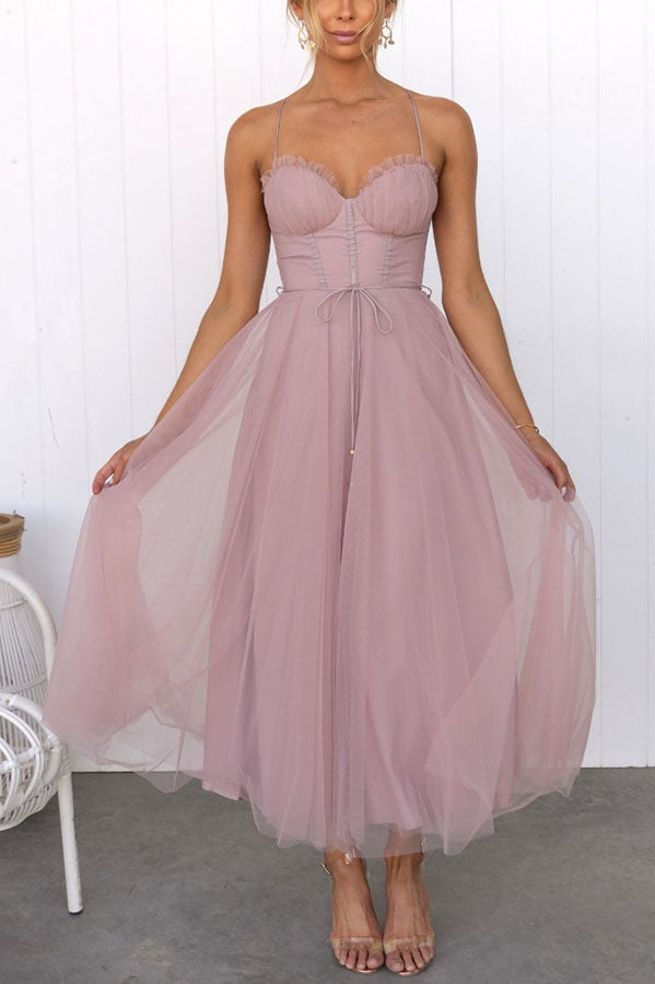 Robe midi en tulle pour femme avec décolleté en cœur