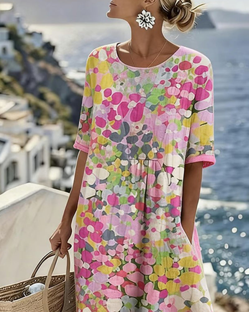Abito midi da donna con stampa floreale astratta