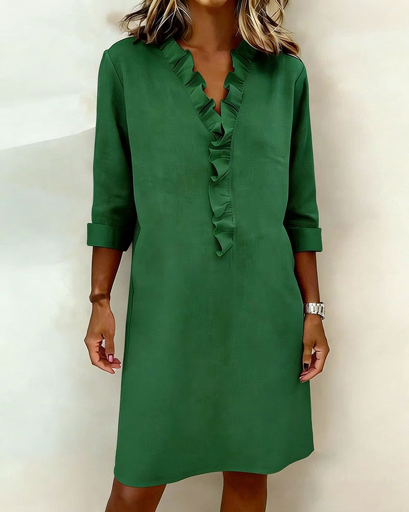 Women's V-Neck Midi Dress with Ruffles