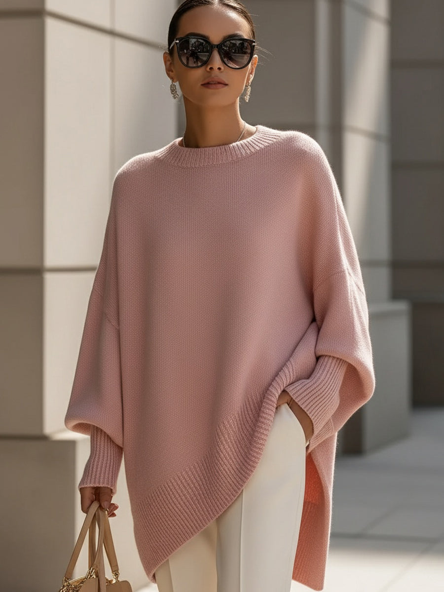 Poncho-pull oversize à manches chauve-souris pour femme