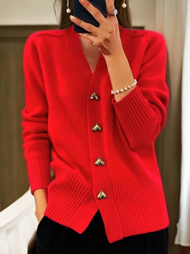 Women's Button-Front Knit Cardigan with Ribbed Details