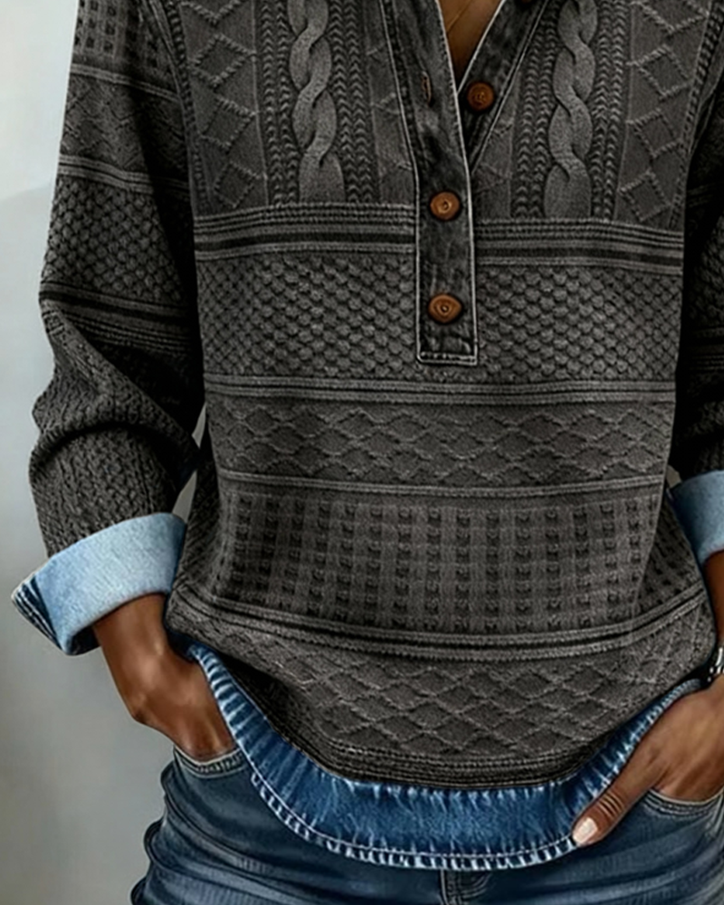 Maglia da donna in tessuto lavorato con abbottonatura henley e collo con bavero