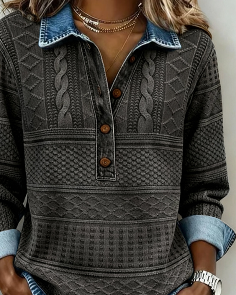 Maglia da donna in tessuto lavorato con abbottonatura henley e collo con bavero