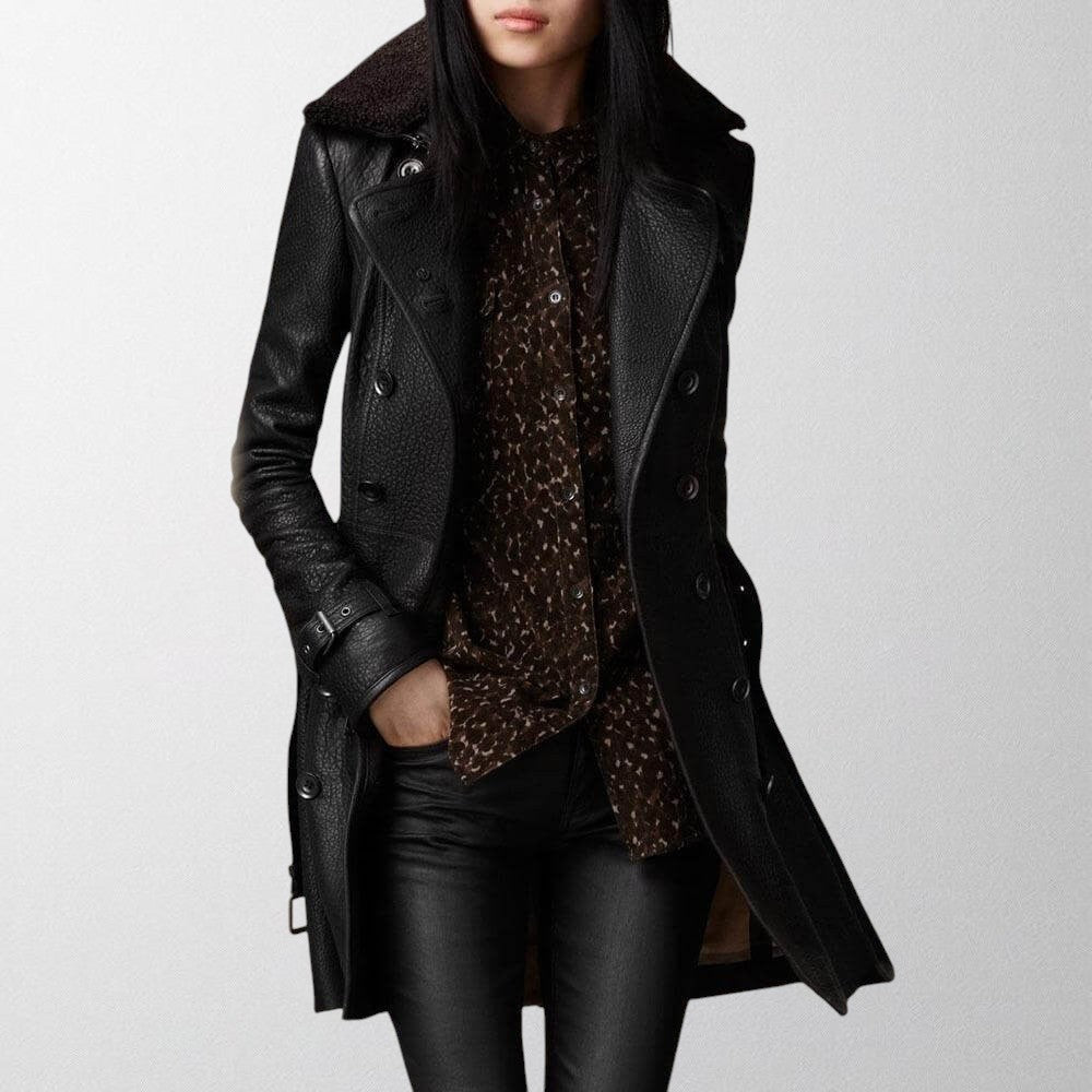 Women's Double-Breasted Long Coat with Oversized Collar