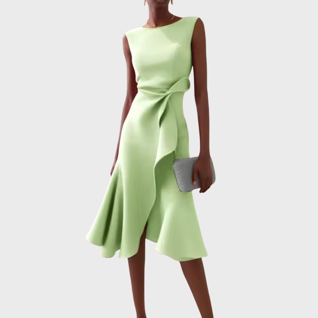 Elegant Asymmetric Midi Dress Draped