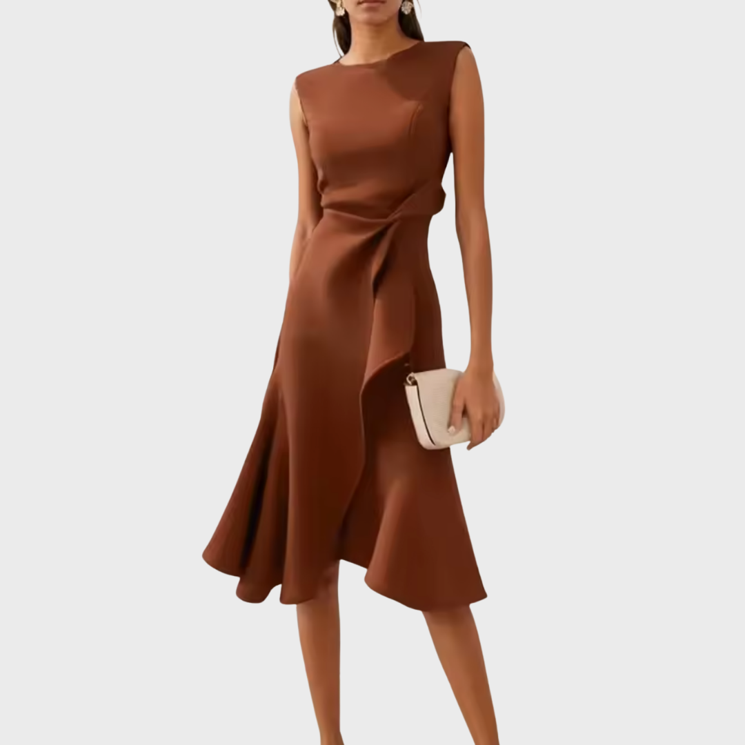 Elegant Asymmetric Midi Dress Draped