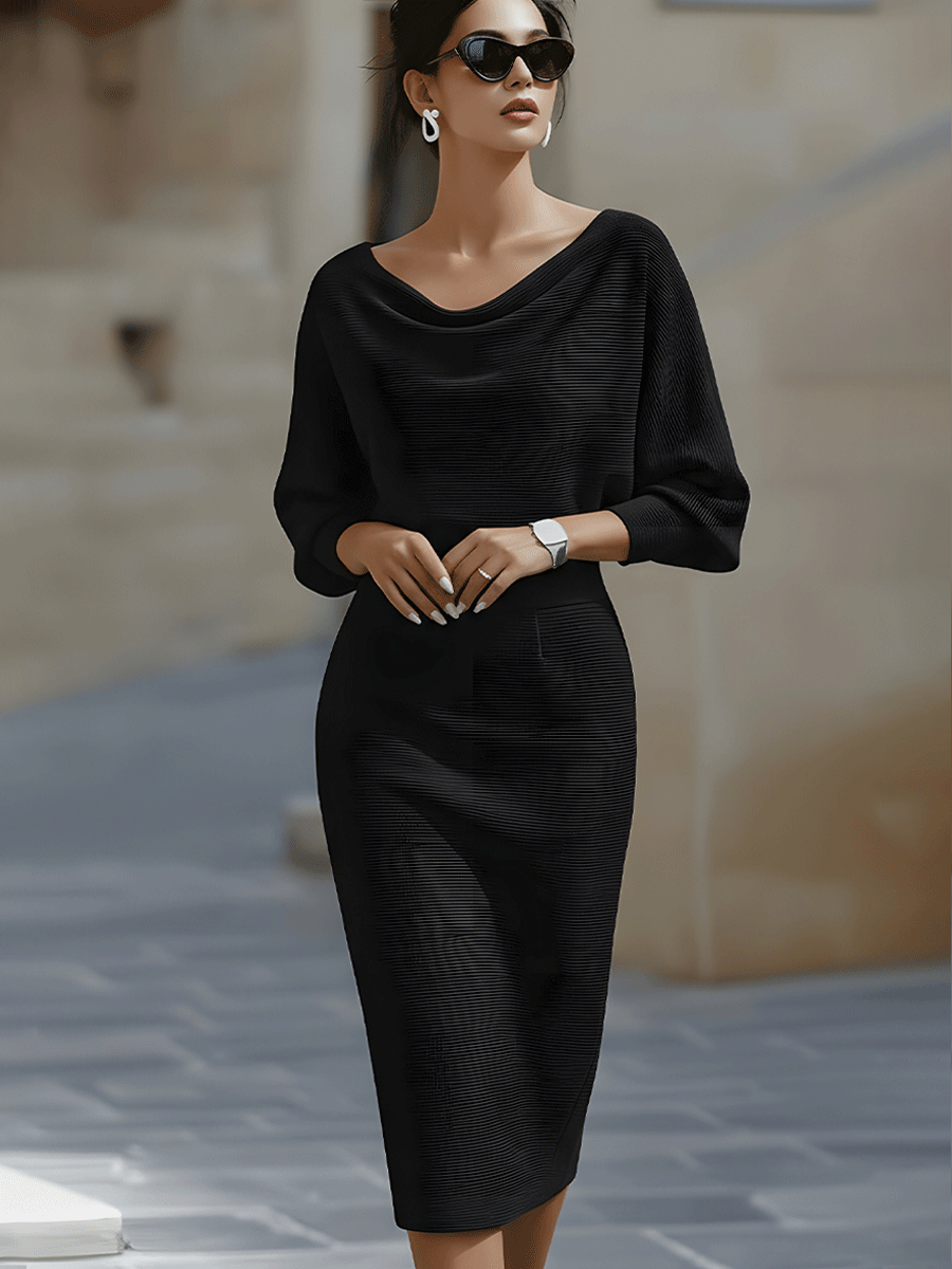 Robe midi moulante élégante pour femme avec col drapé