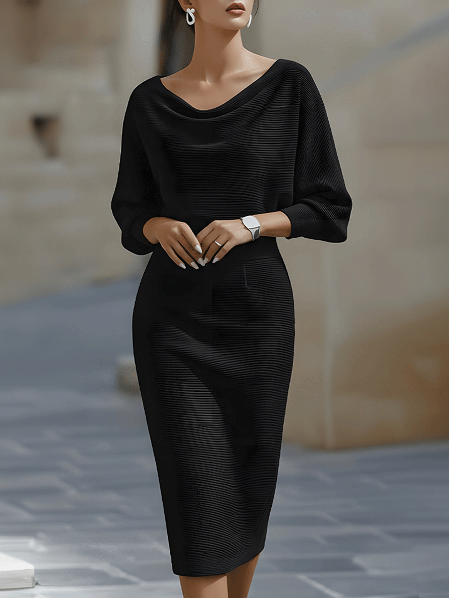 Robe midi moulante élégante pour femme avec col drapé
