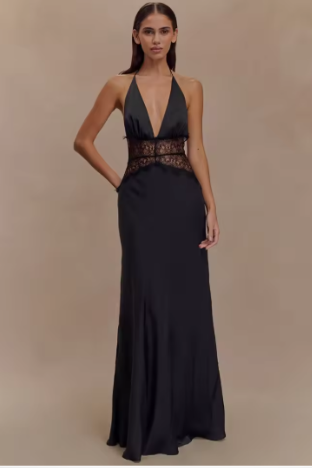 Women’s Deep V Lace Waist Maxi Evening Dress