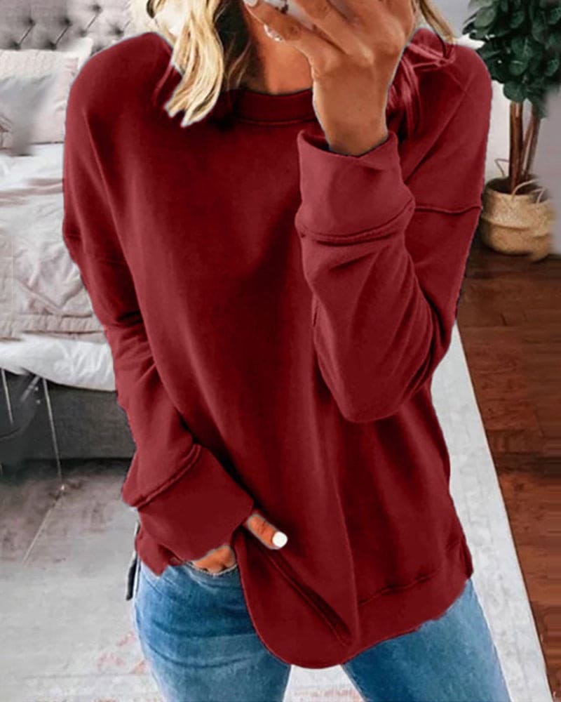 Women's Plain Sweatshirt Crew Neck Relaxed Fit