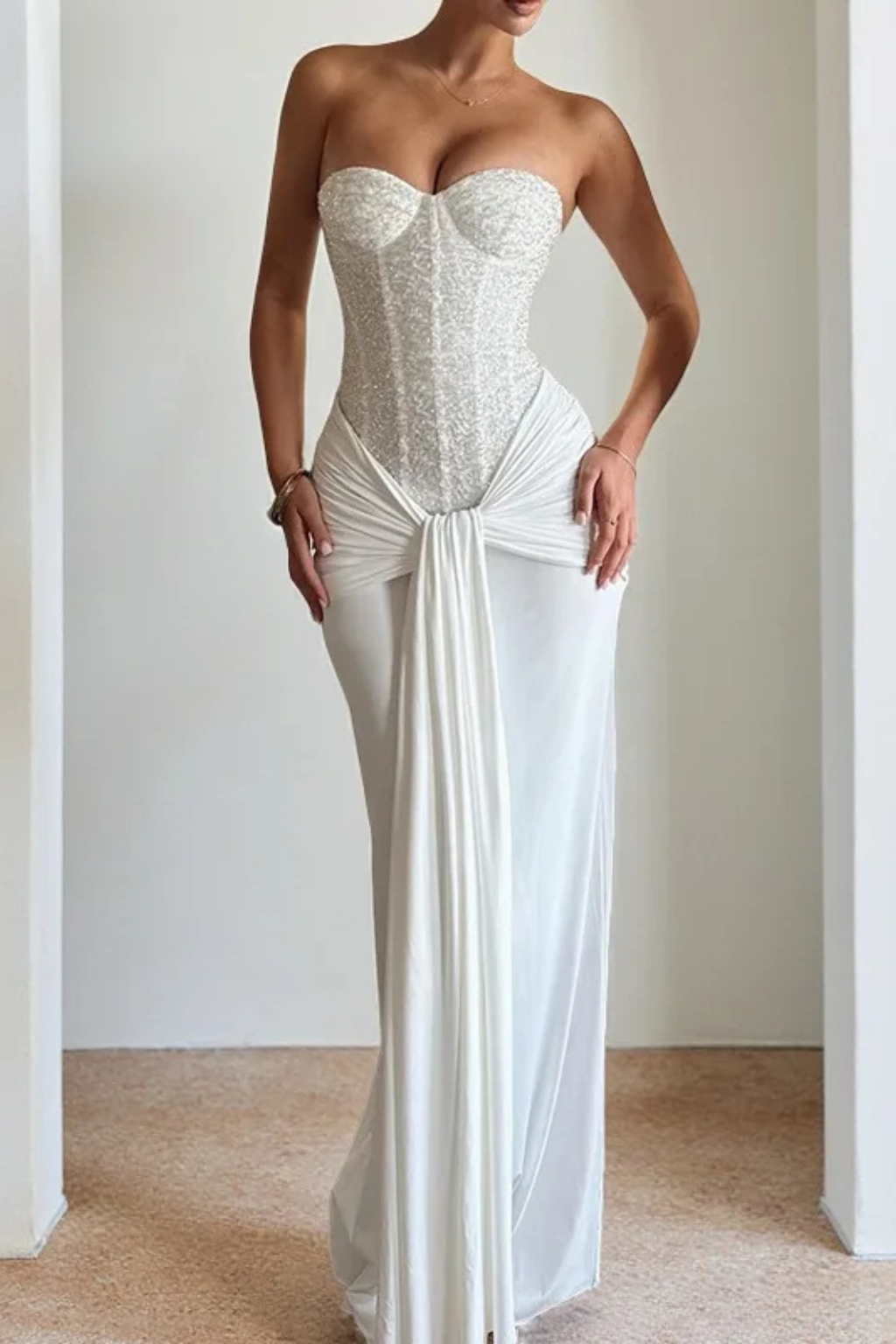 Women's Lace Strapless Corset Mermaid Maxi Dress