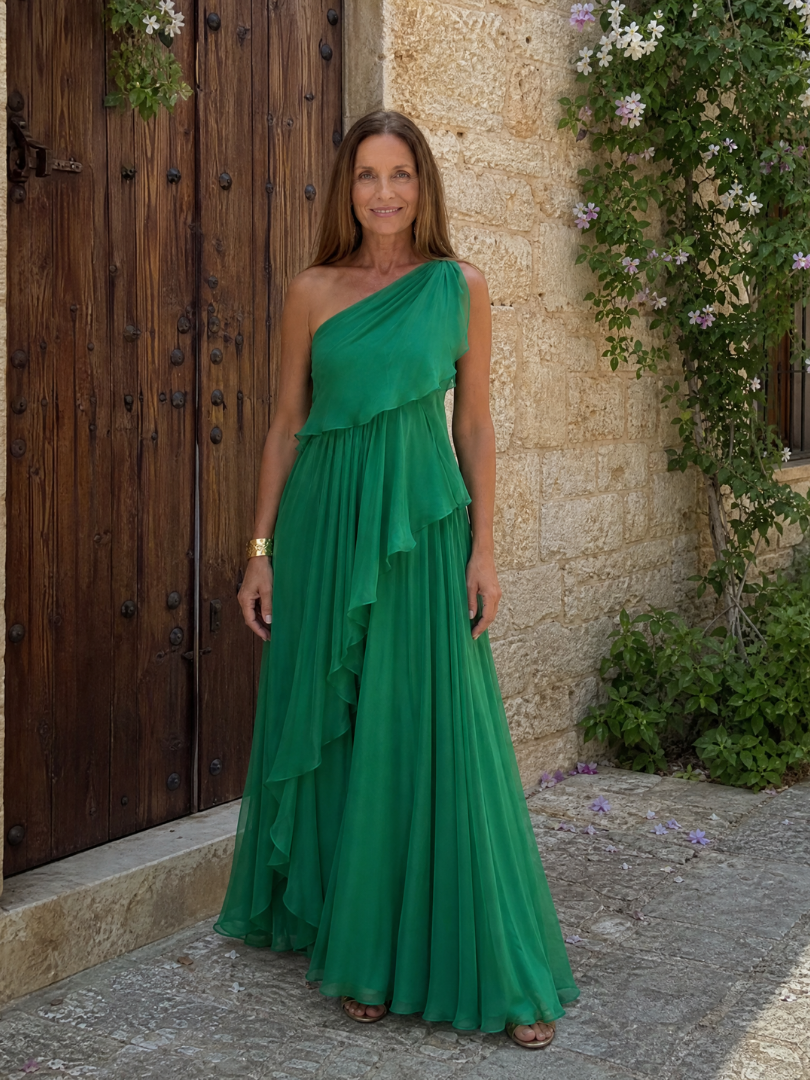 Robe maxi asymétrique pour femme avec volants en cascade