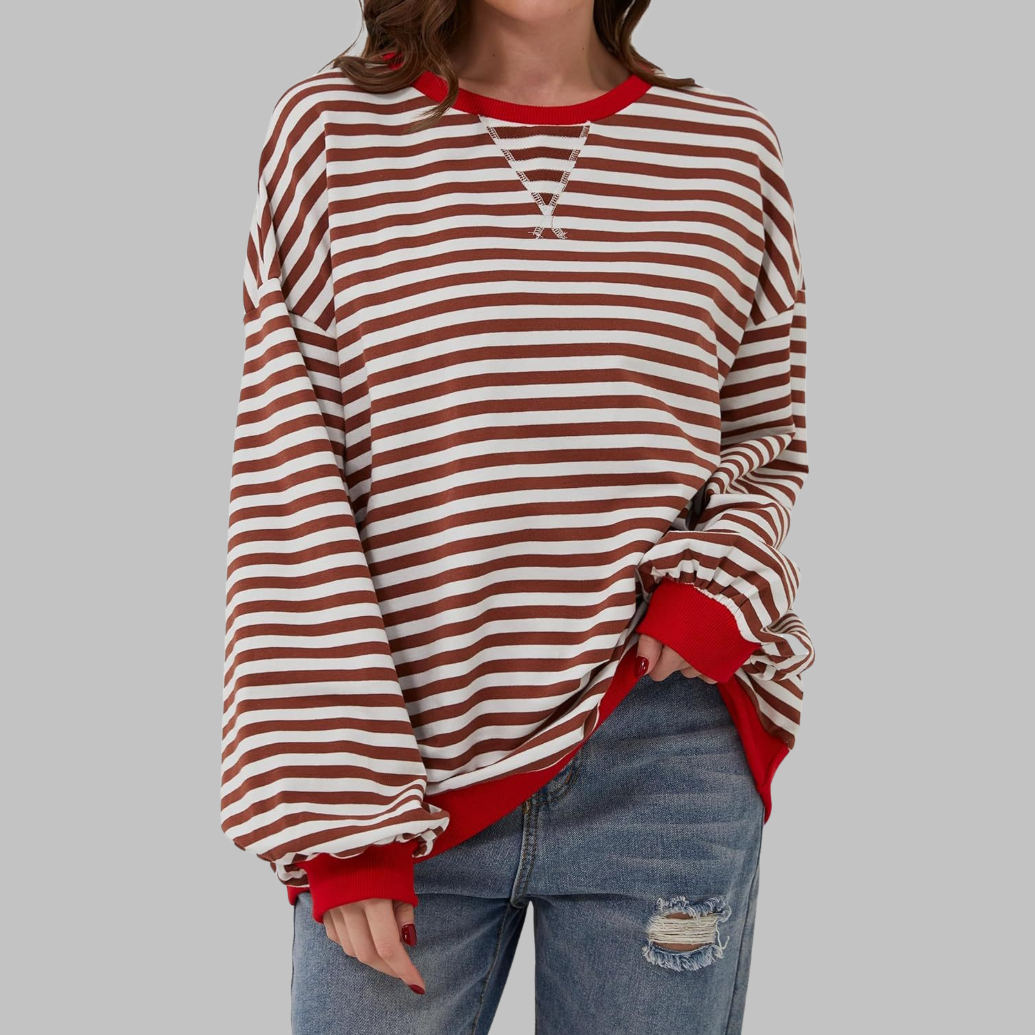 Women's Striped Long Sleeve Round Neck Shirt
