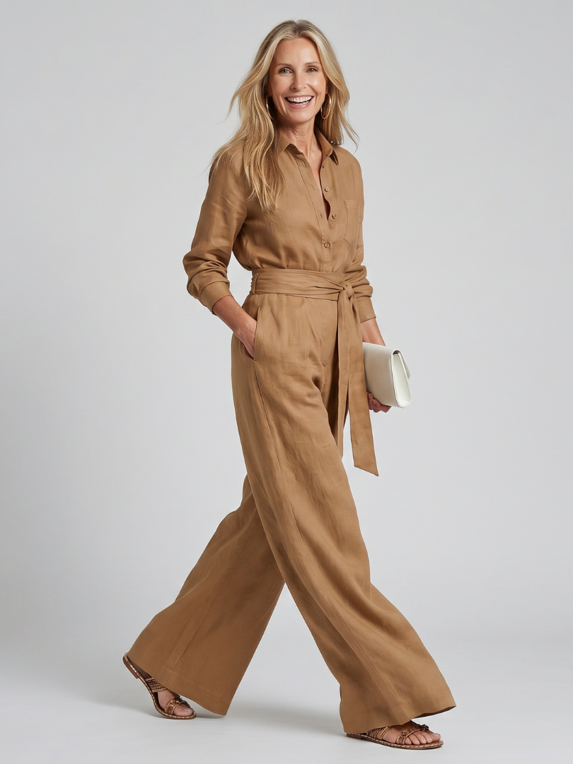 Women's Long Sleeve Wide Leg Jumpsuit