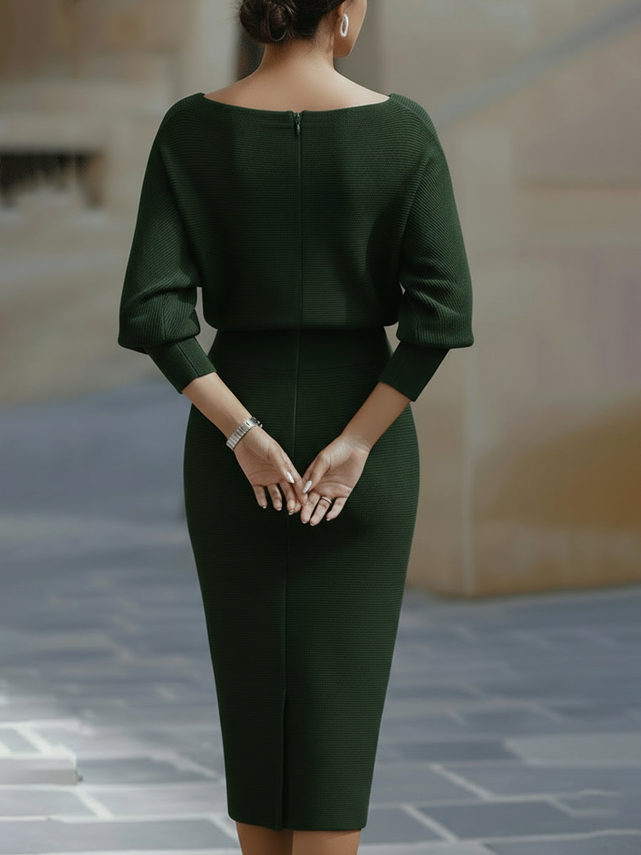 Robe midi moulante élégante pour femme avec col drapé