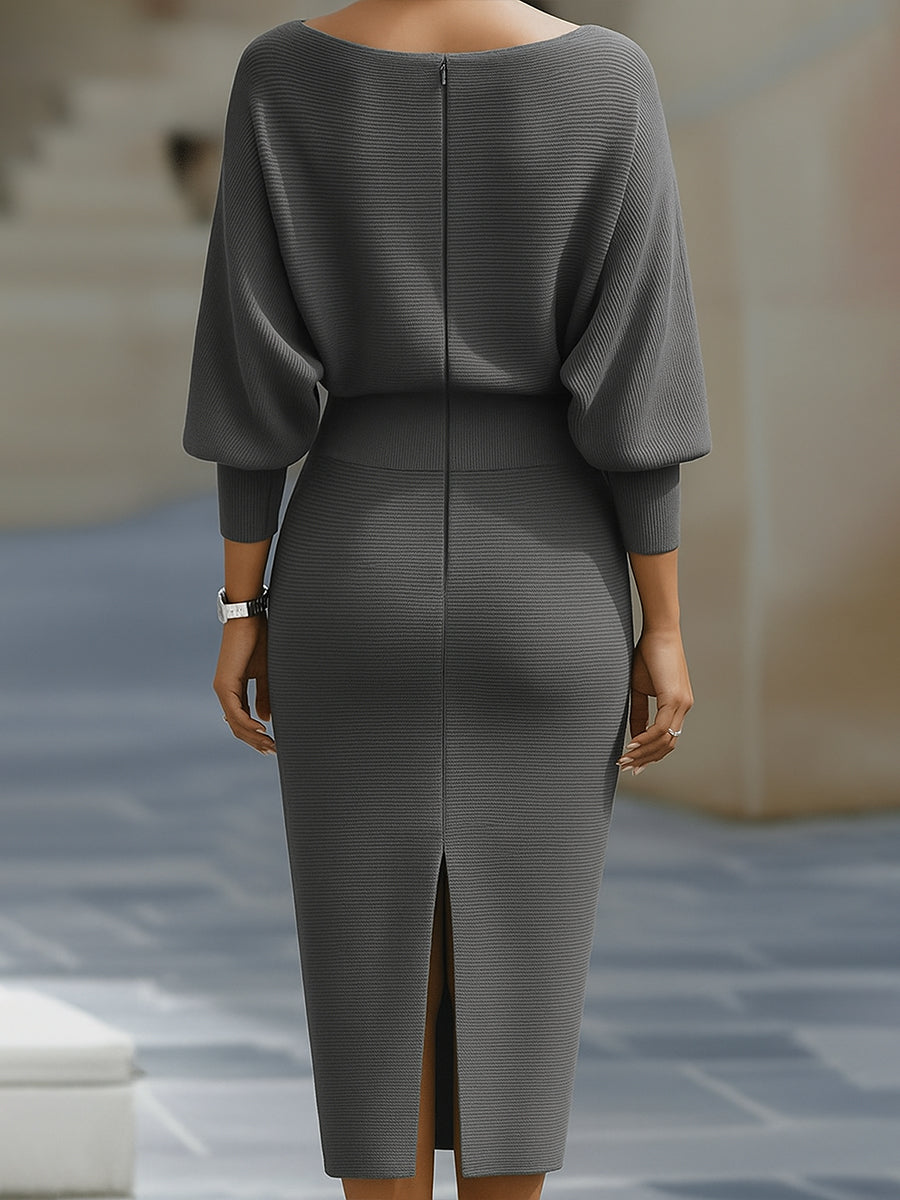 Robe midi moulante élégante pour femme avec col drapé