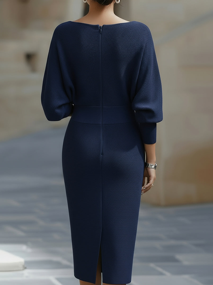 Robe midi moulante élégante pour femme avec col drapé