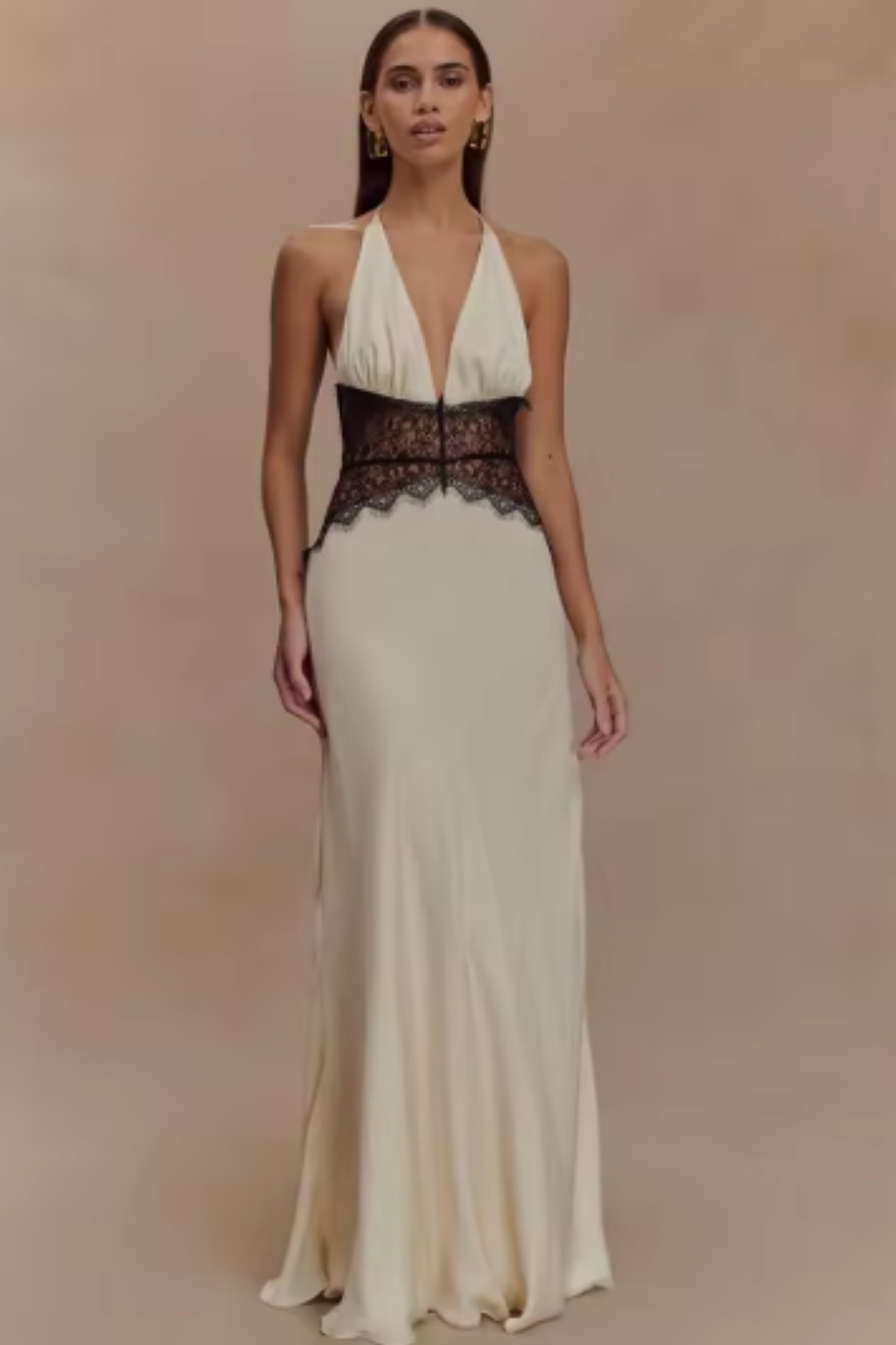 Women’s Deep V Lace Waist Maxi Evening Dress
