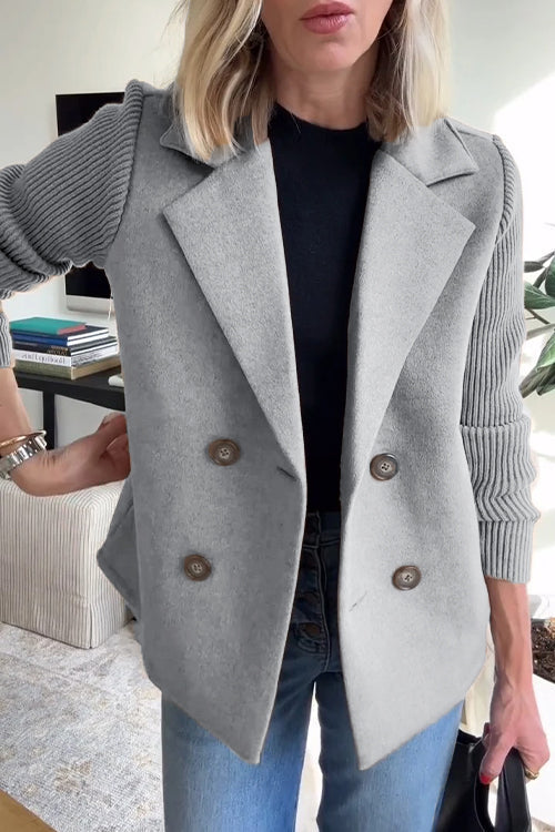 Women's Double-Breasted Blazer with Knit Sleeves