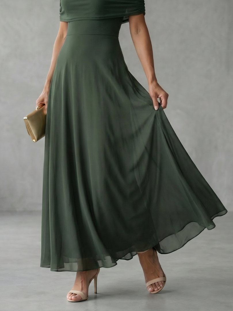 Women's Off Shoulder Midi Dress with Draped Bodice