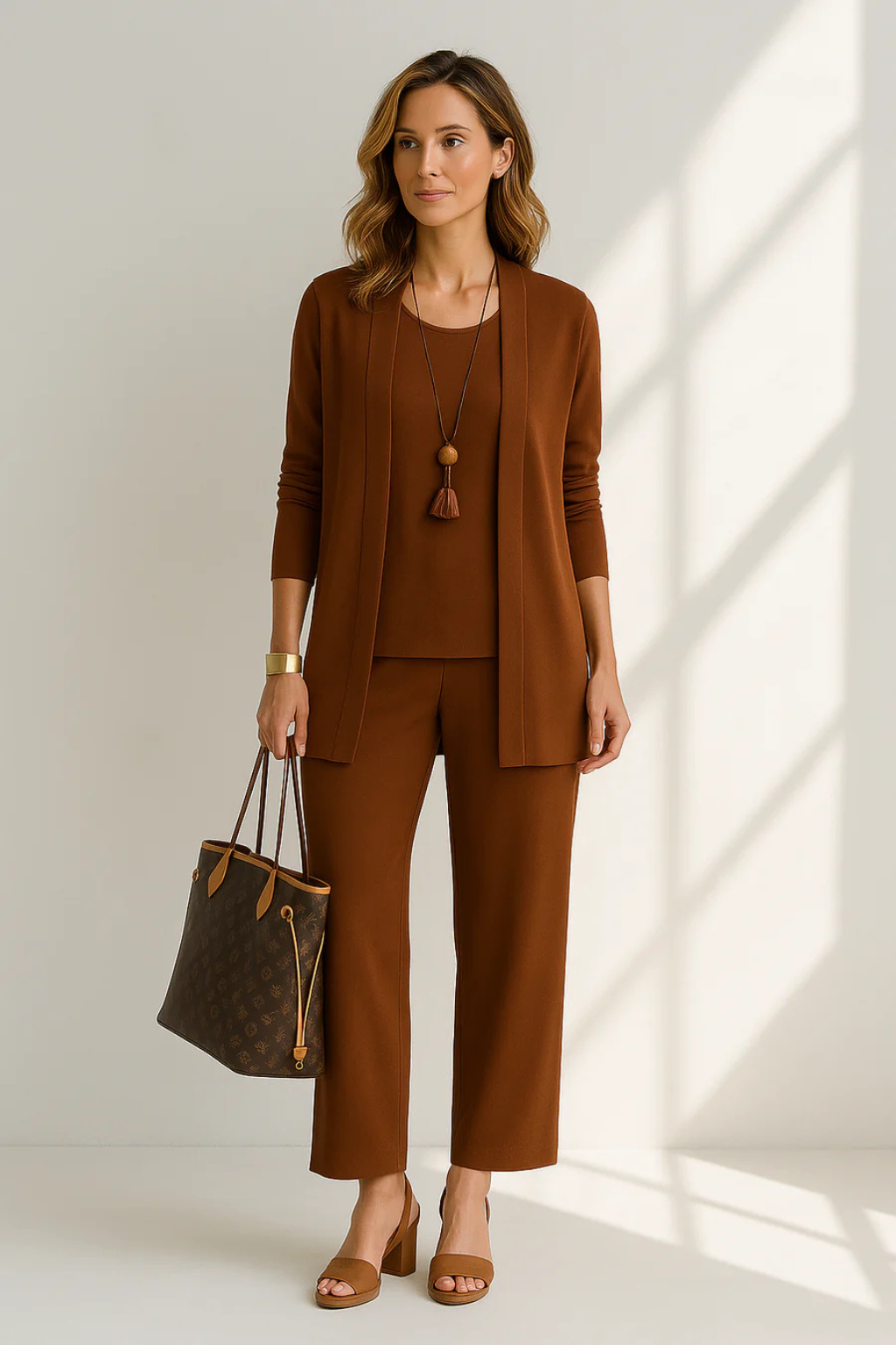 Women's Three-Piece Draped Cardigan & Wide-Leg Pants Set