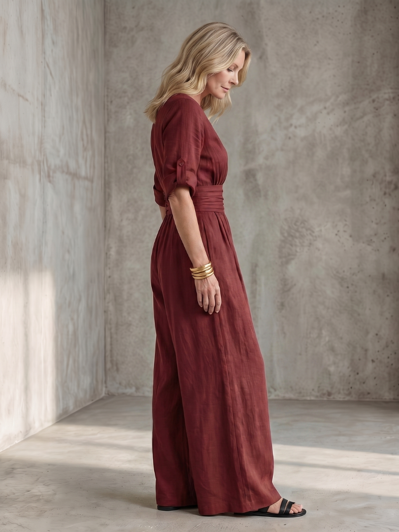 Combinaison large pour femme avec col en V croisé