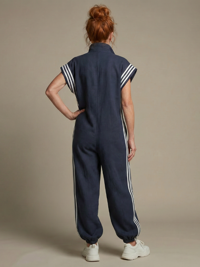 Women's Striped Zip Front Jumpsuit