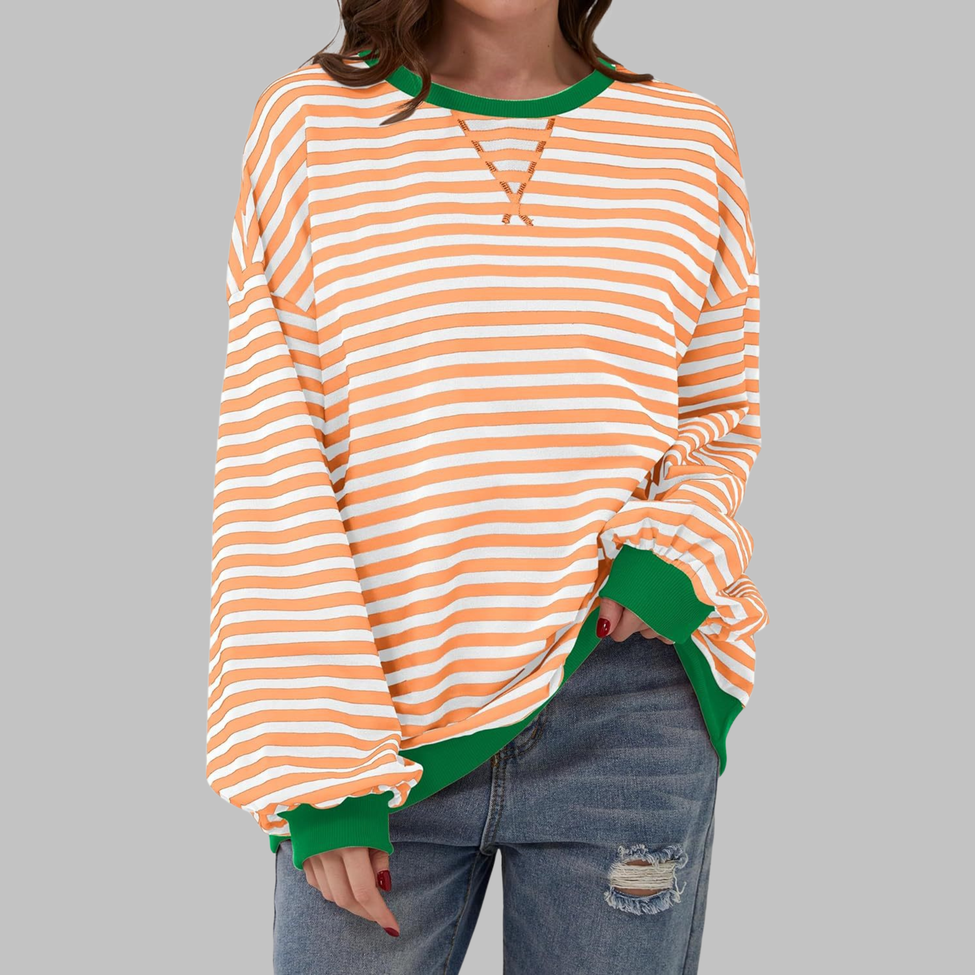 Women's Striped Long Sleeve Round Neck Shirt
