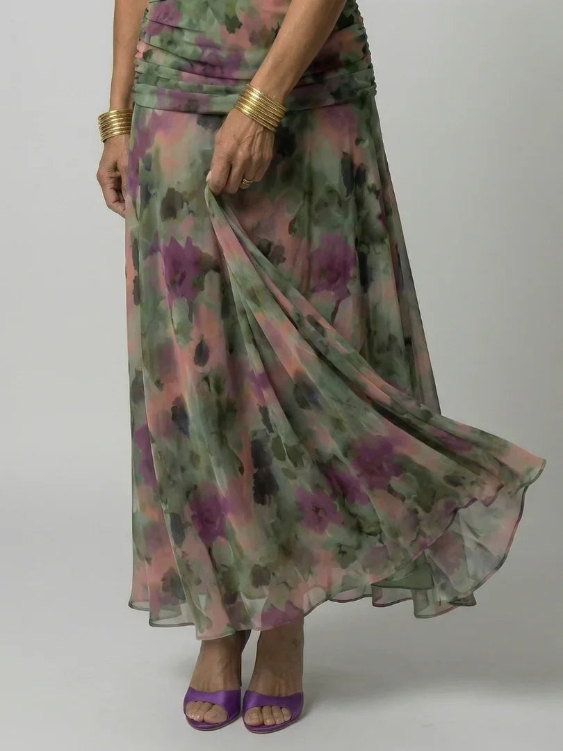 Robe maxi en mesh floral pour femme avec corsage froncé