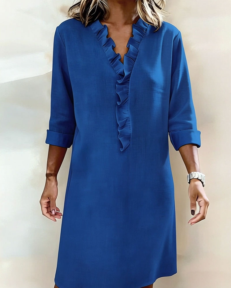 Women's V-Neck Midi Dress with Ruffles