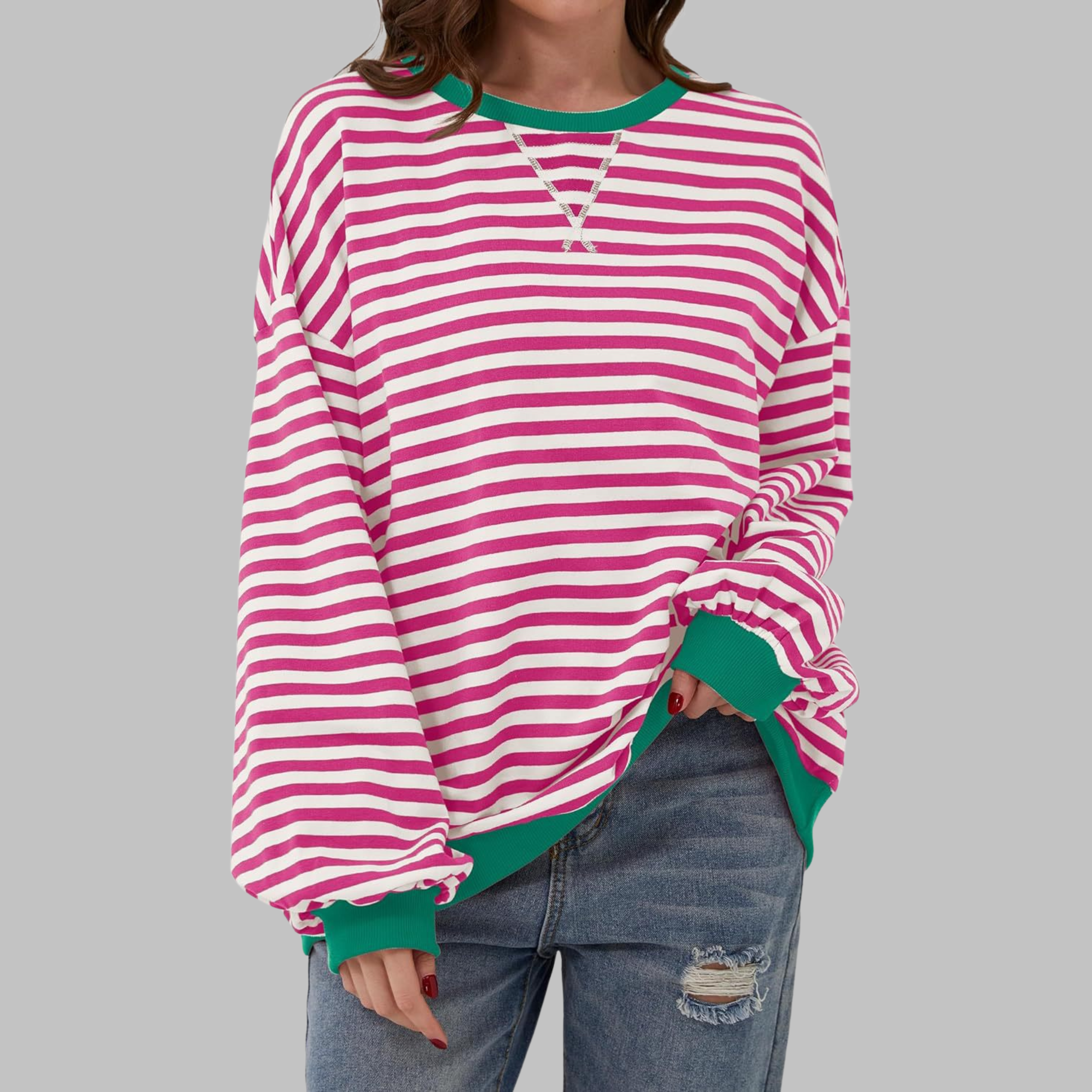 Women's Striped Long Sleeve Round Neck Shirt