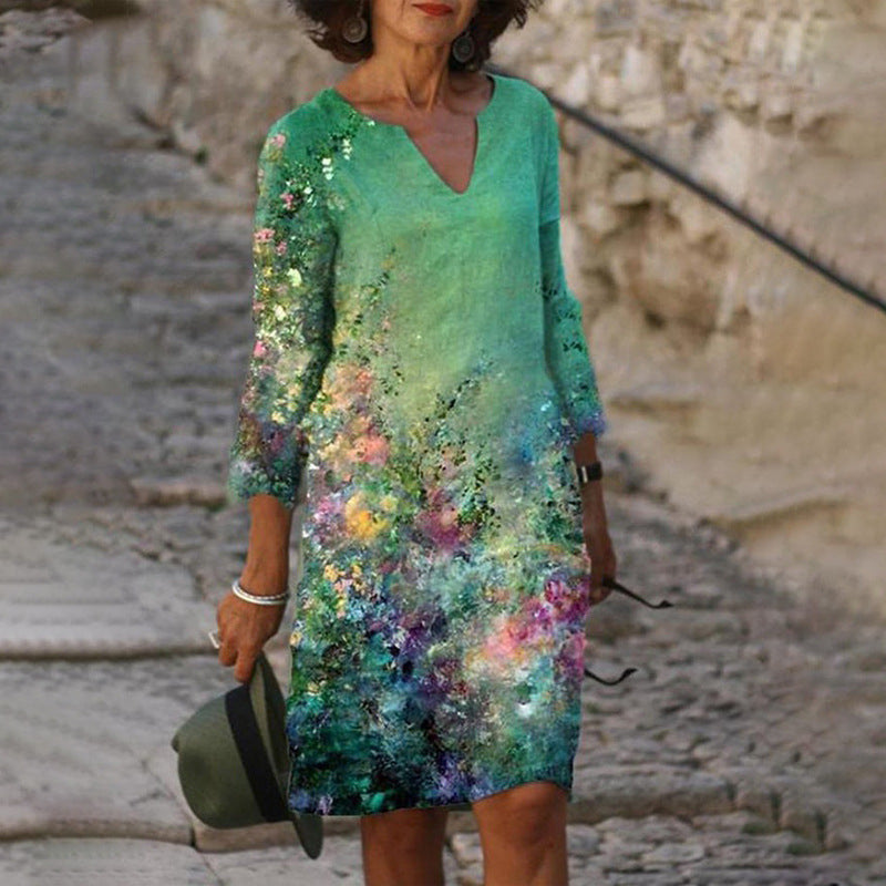 Women’s 3/4 Sleeve V-Neck Tunic Mini Dress