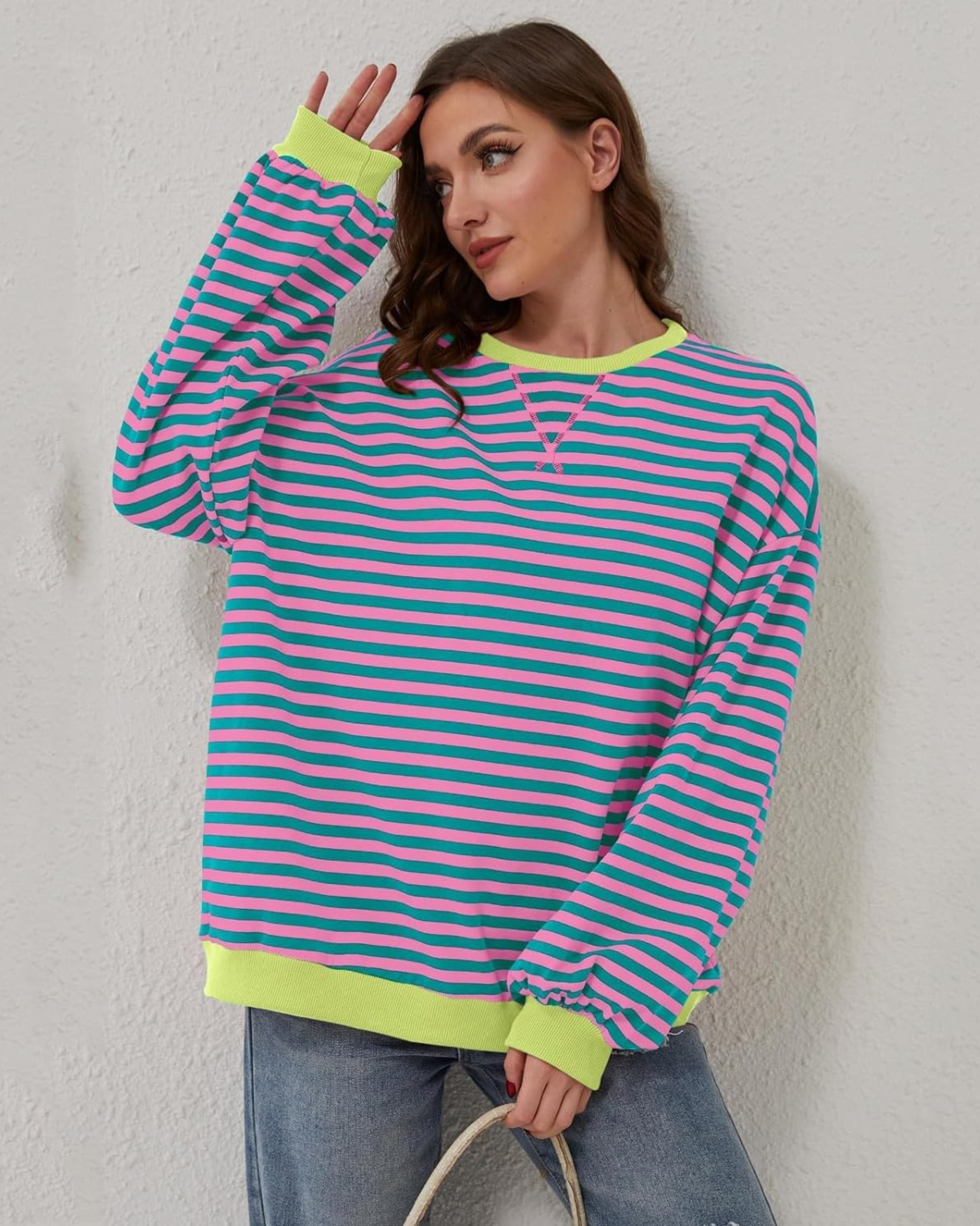 Women's Striped Oversized Crewneck Sweatshirt