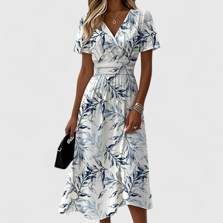 Robe midi élégante à col en V pour femmes, blanche