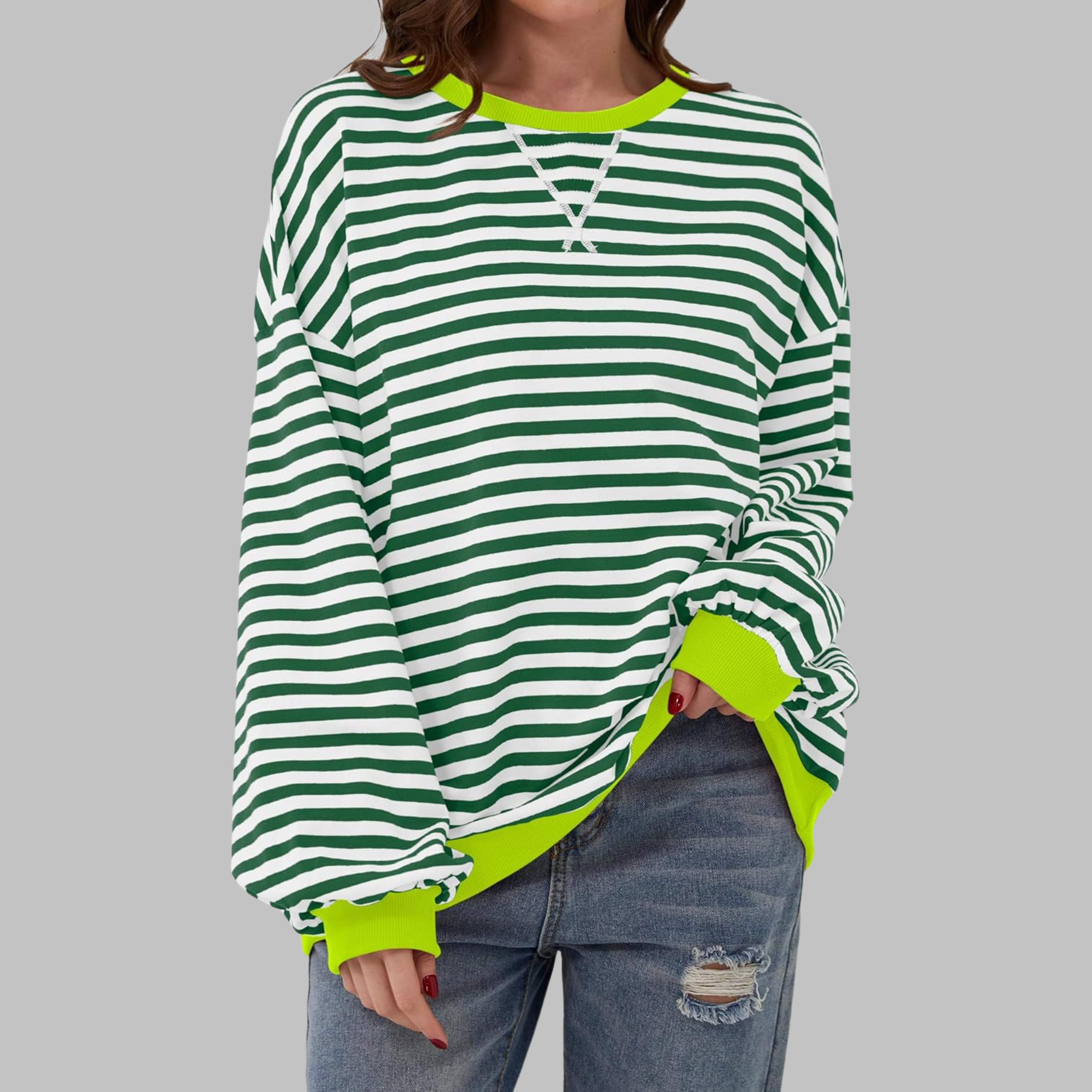 Women's Striped Long Sleeve Round Neck Shirt