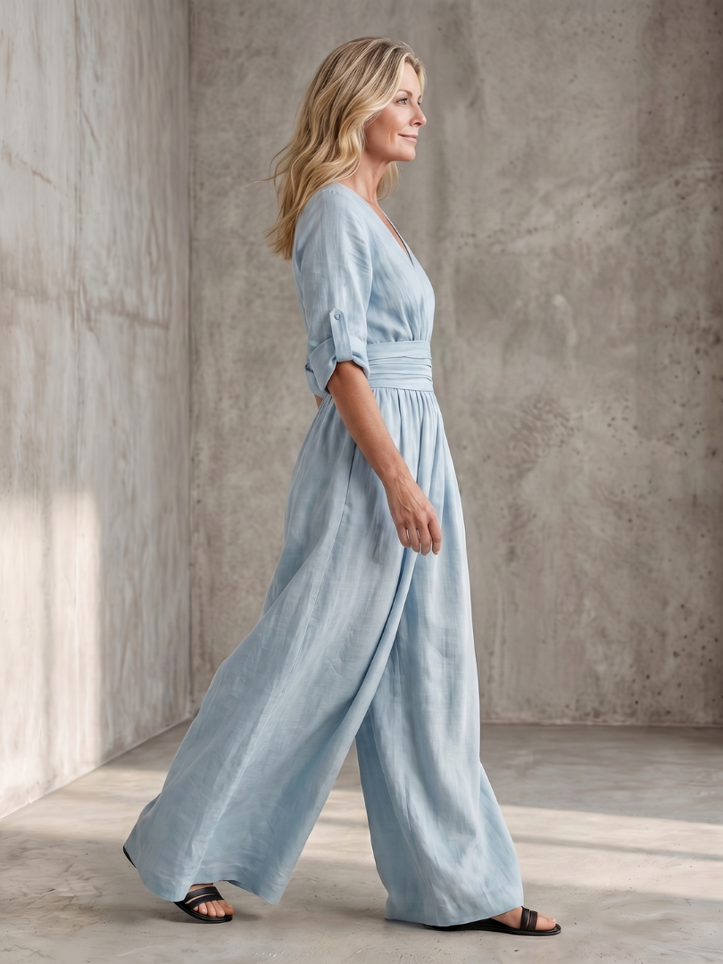 Combinaison large pour femme avec col en V croisé