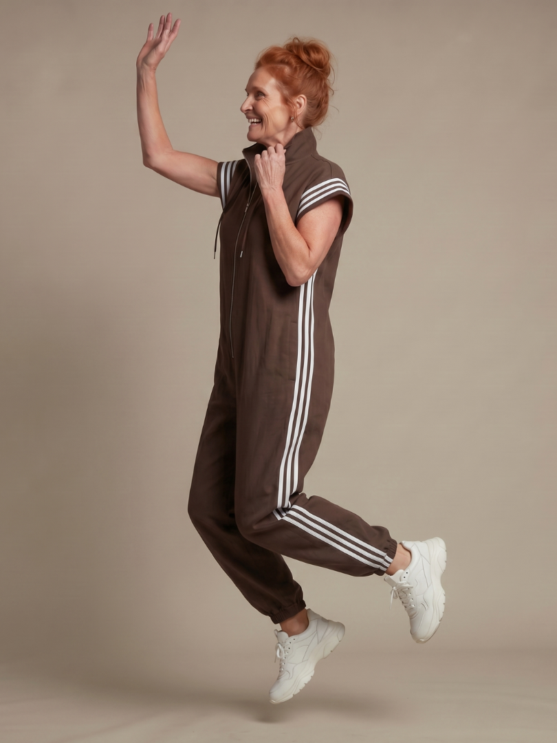 Women's Striped Zip Front Jumpsuit