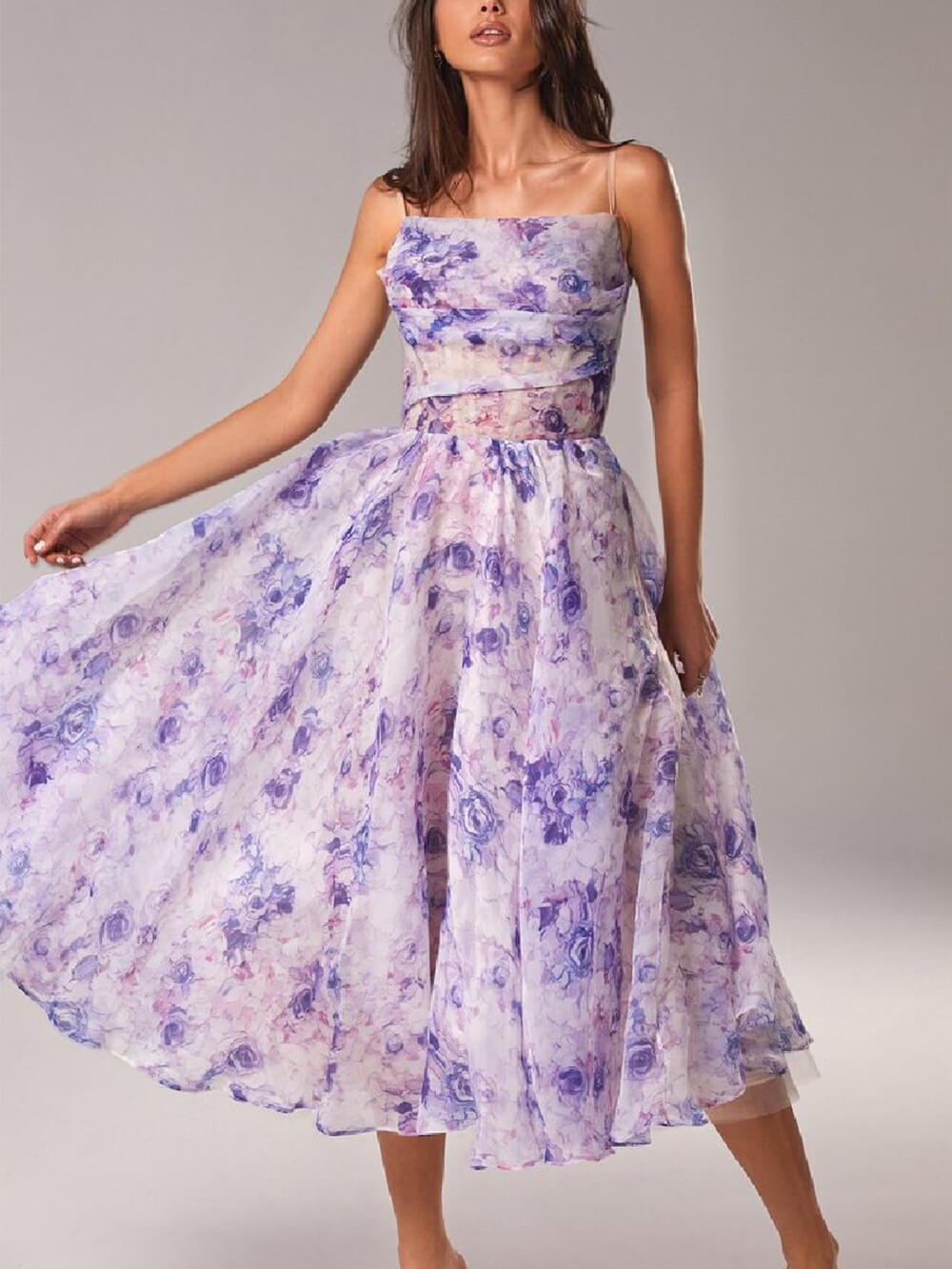 Robe midi évasée imprimée pour femme, bustier sans bretelles