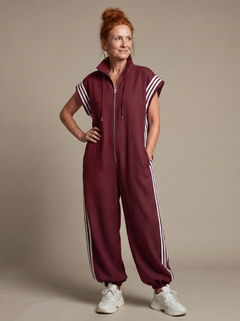 Women's Striped Zip Front Jumpsuit