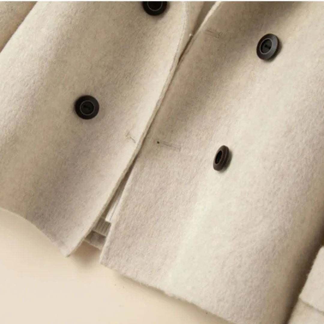 Women's Double-Breasted Short Coat with Notched Lapel