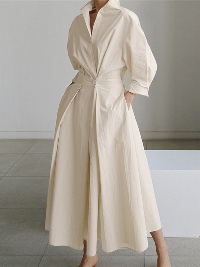 Robe midi évasée boutonnée devant pour femme