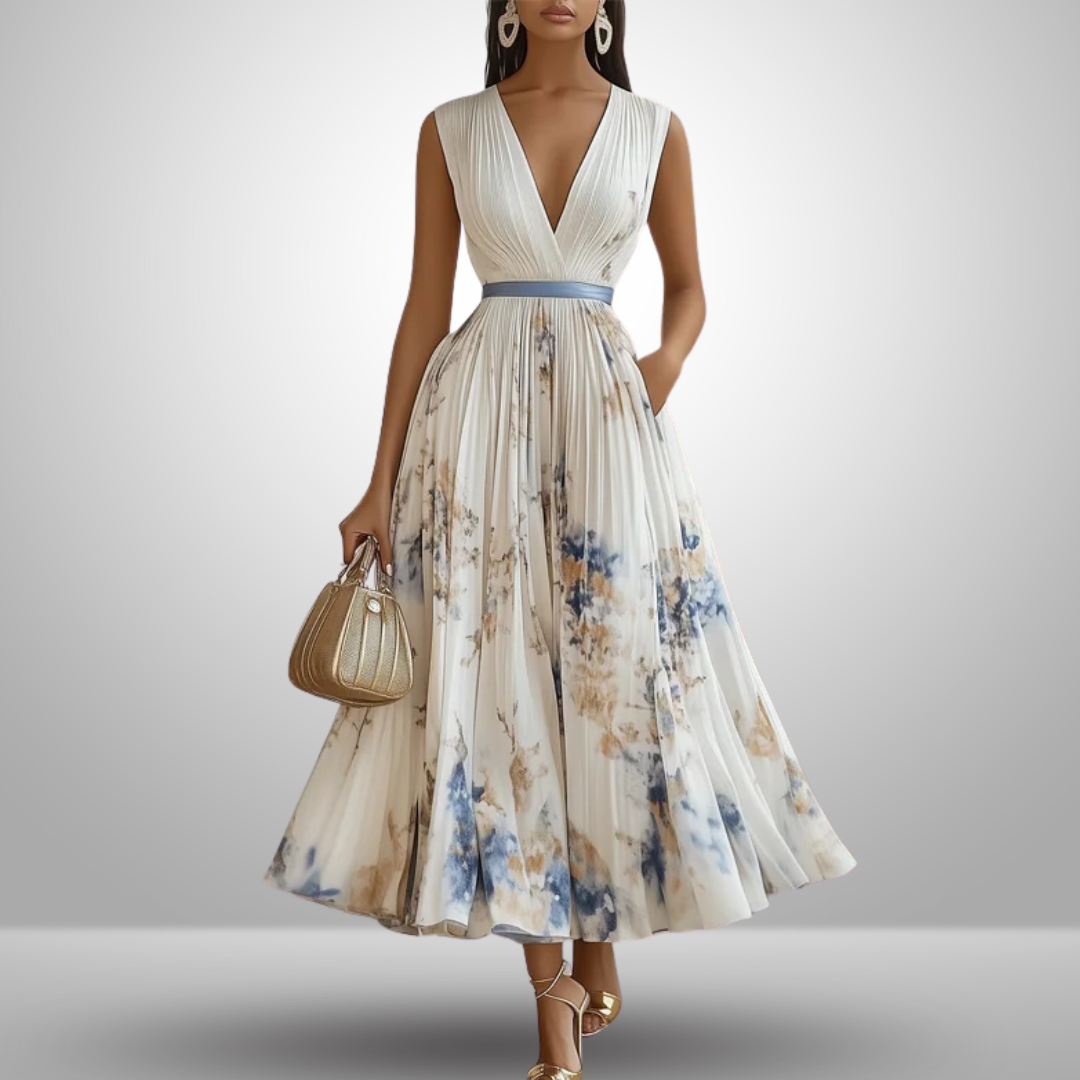Robe midi sans manches à col en V fleurie pour femme