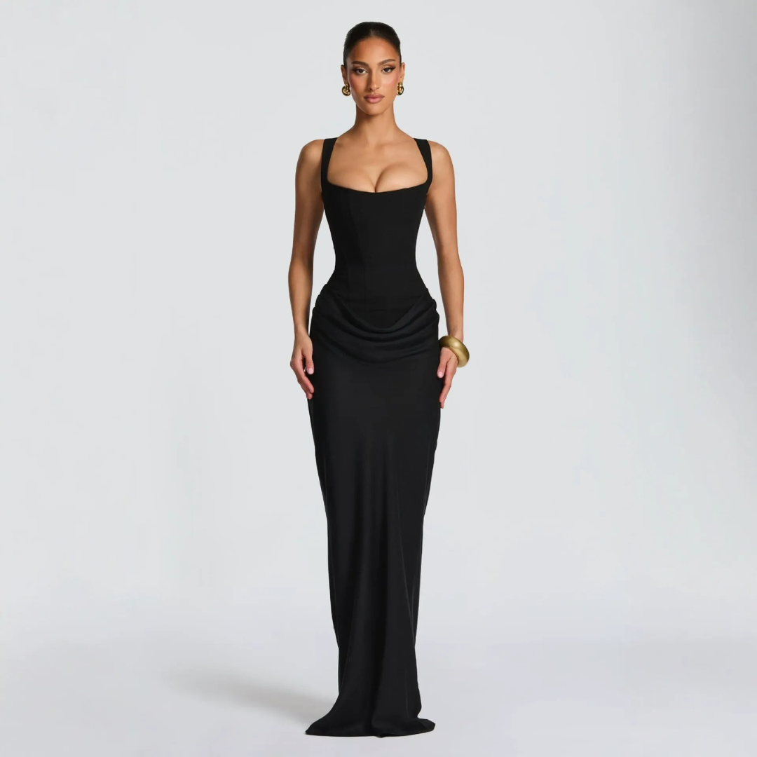 Women's Sleeveless Square Neck Ruched Side Maxi Dress