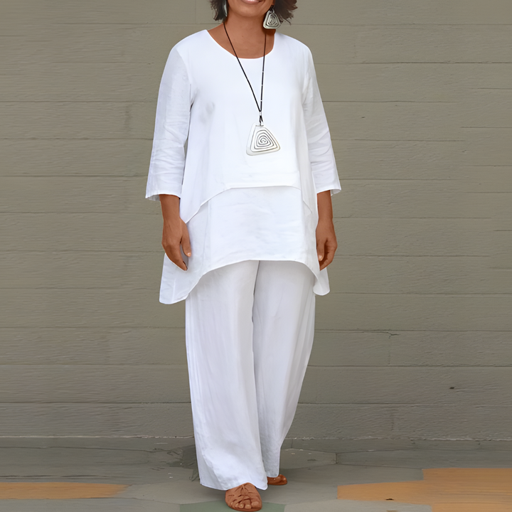 Ensemble 2 pièces en lin pour femmes haut et pantalon respirants