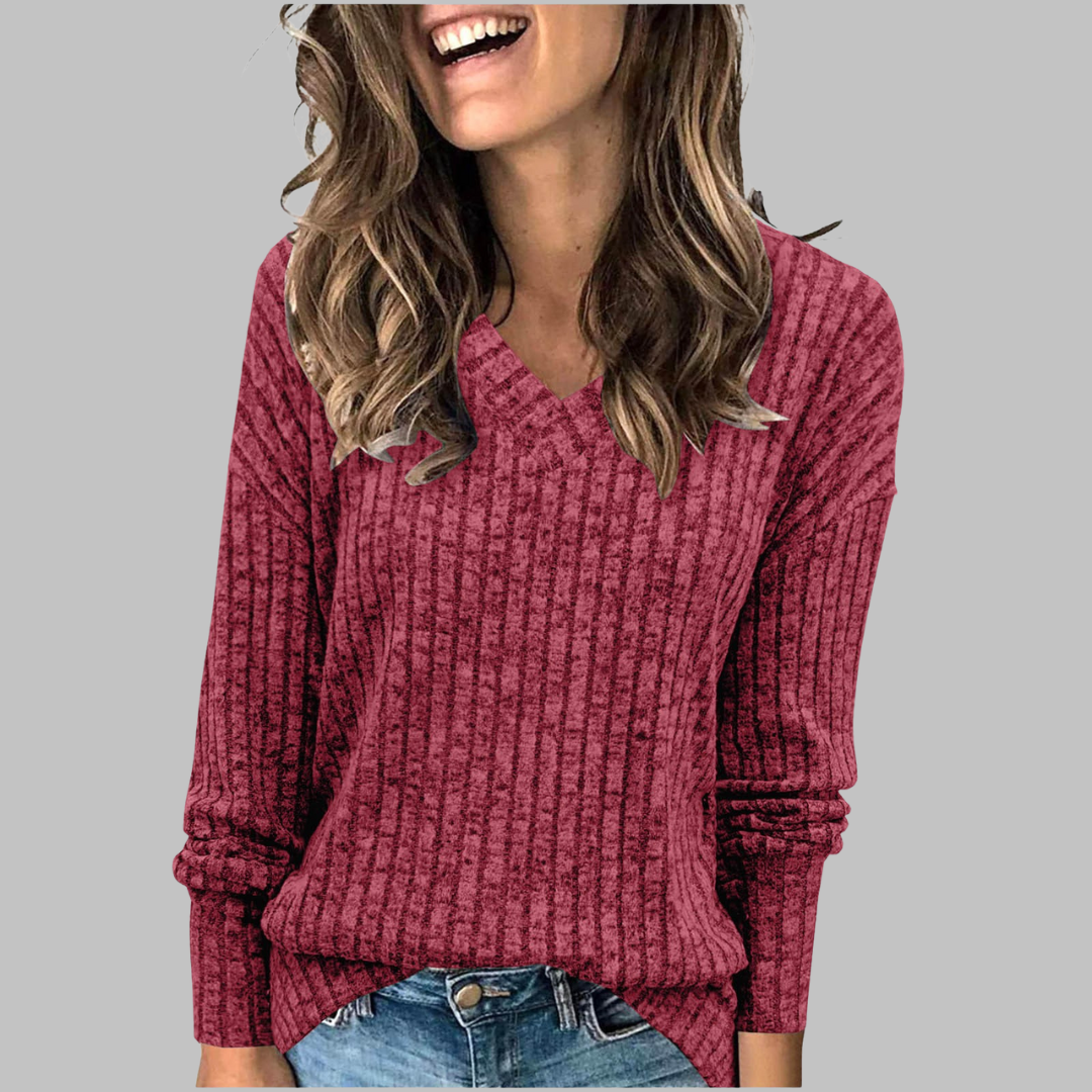 Women's V-Neck Long Sleeve Sweater Top