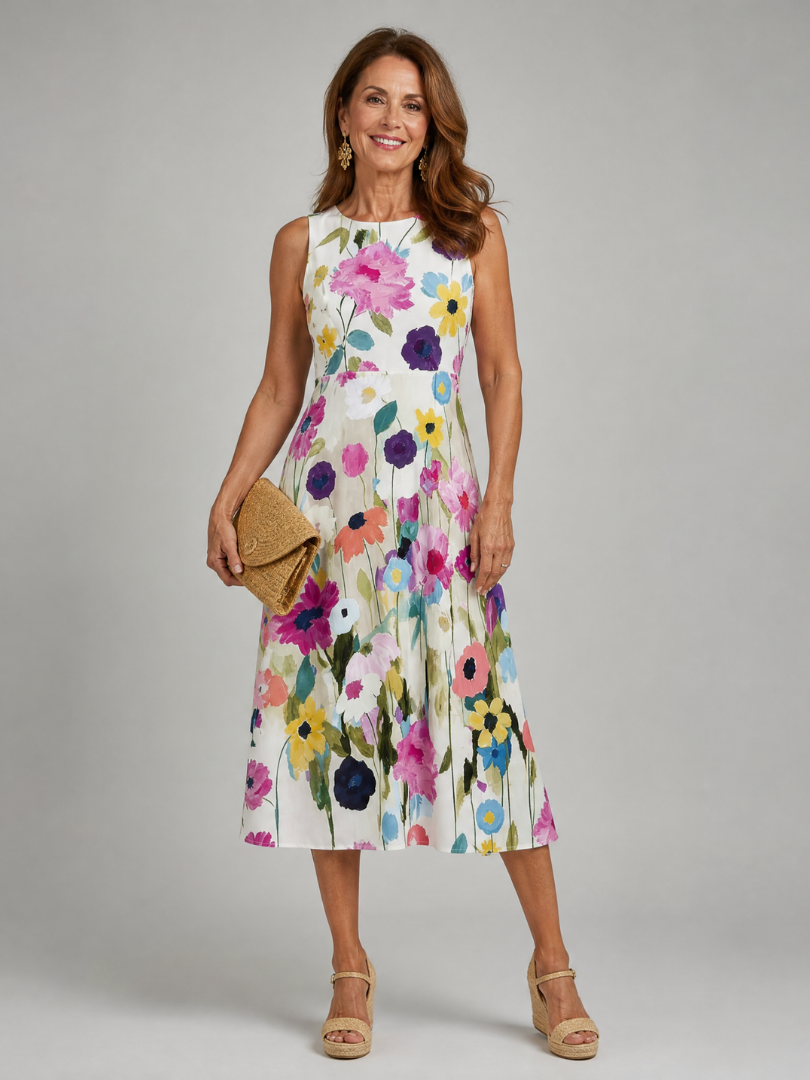Robe midi sans manches à imprimé floral pour femme