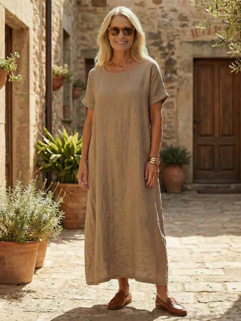 Women's Relaxed Maxi Day Dress with Short Sleeves